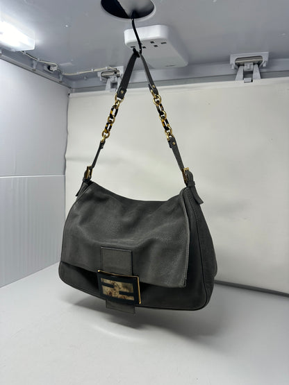 Fendi Sparkling Grey Leather Mamma Baguette Bag