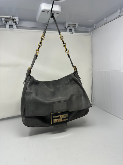 Fendi Sparkling Grey Leather Mamma Baguette Bag