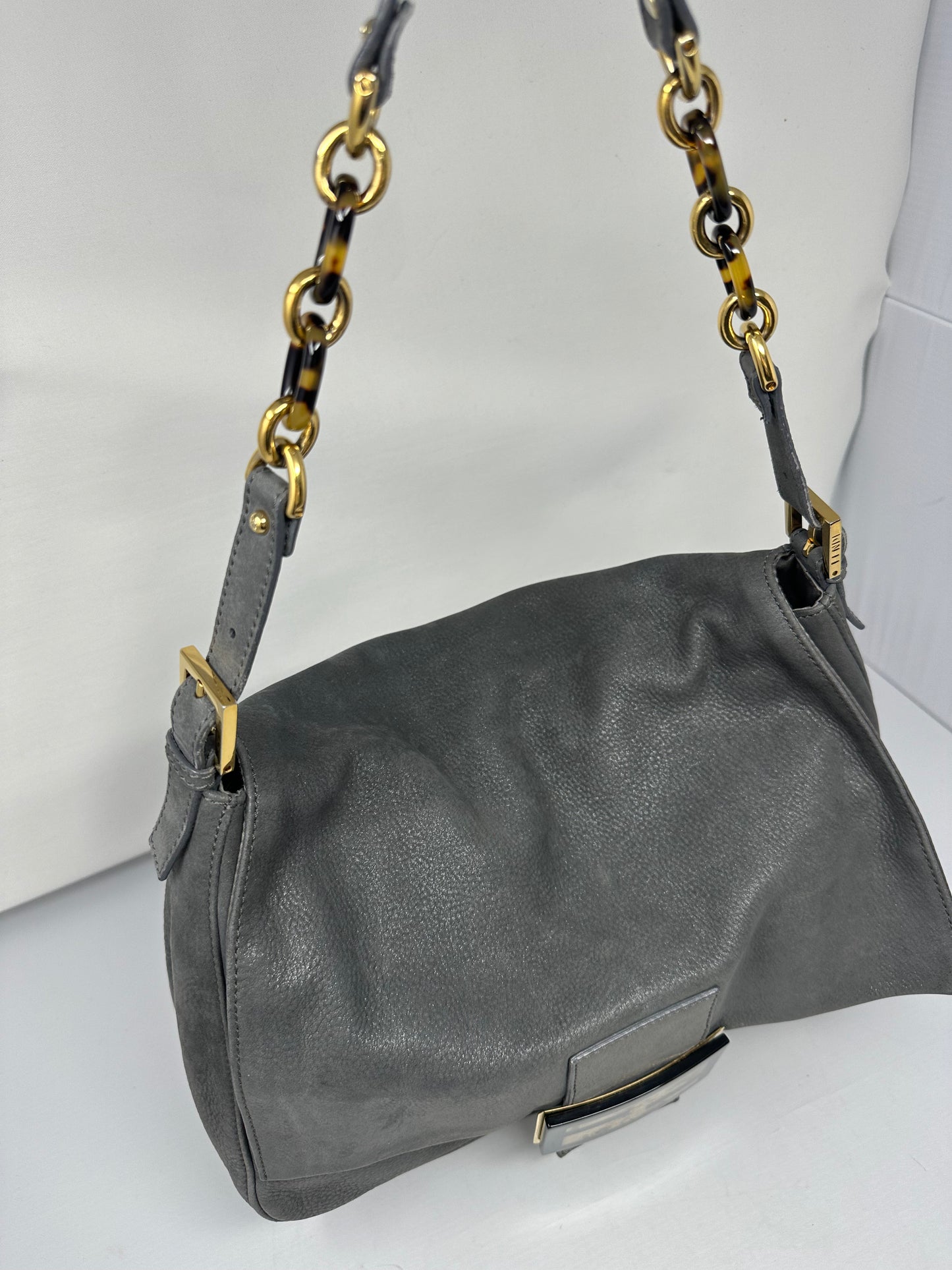 Fendi Sparkling Grey Leather Mamma Baguette Bag