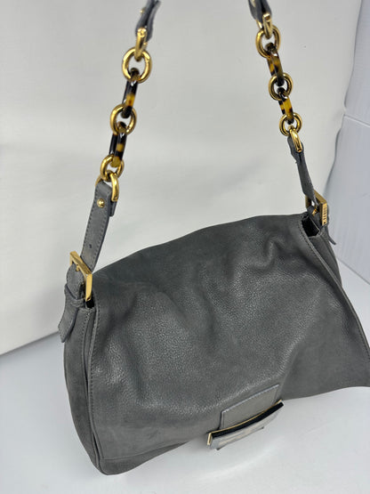 Fendi Sparkling Grey Leather Mamma Baguette Bag