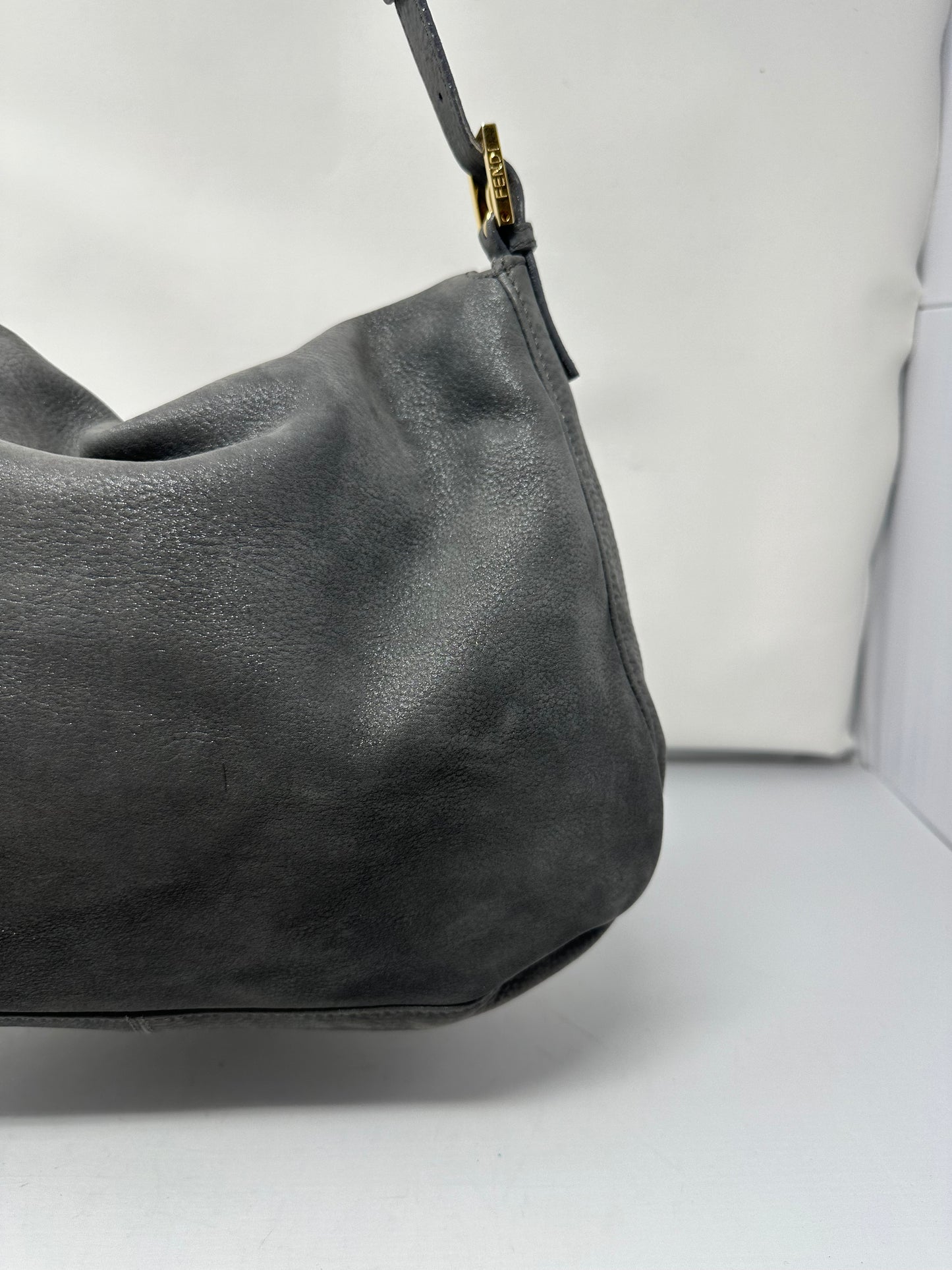Fendi Sparkling Grey Leather Mamma Baguette Bag