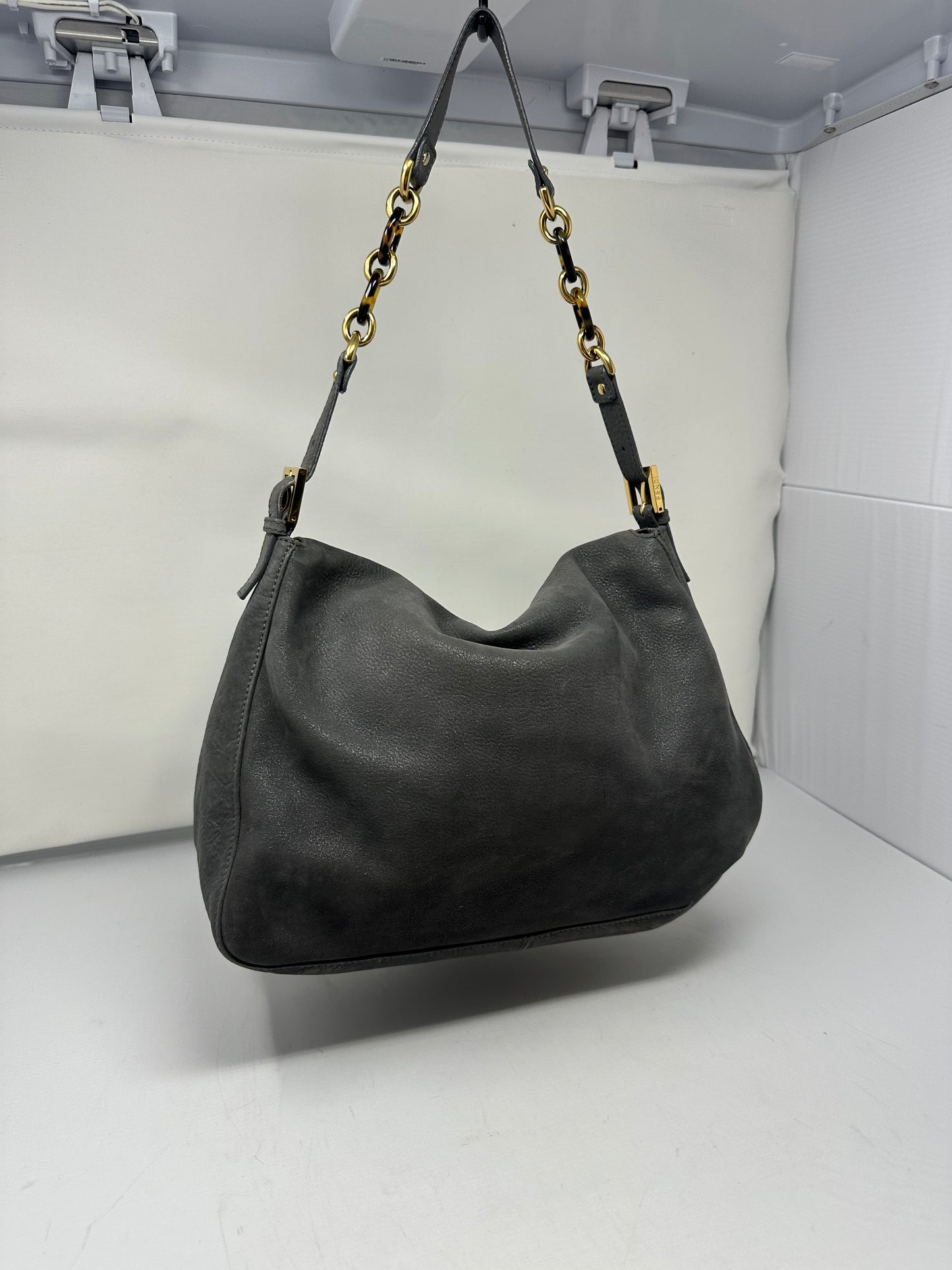 Fendi Sparkling Grey Leather Mamma Baguette Bag