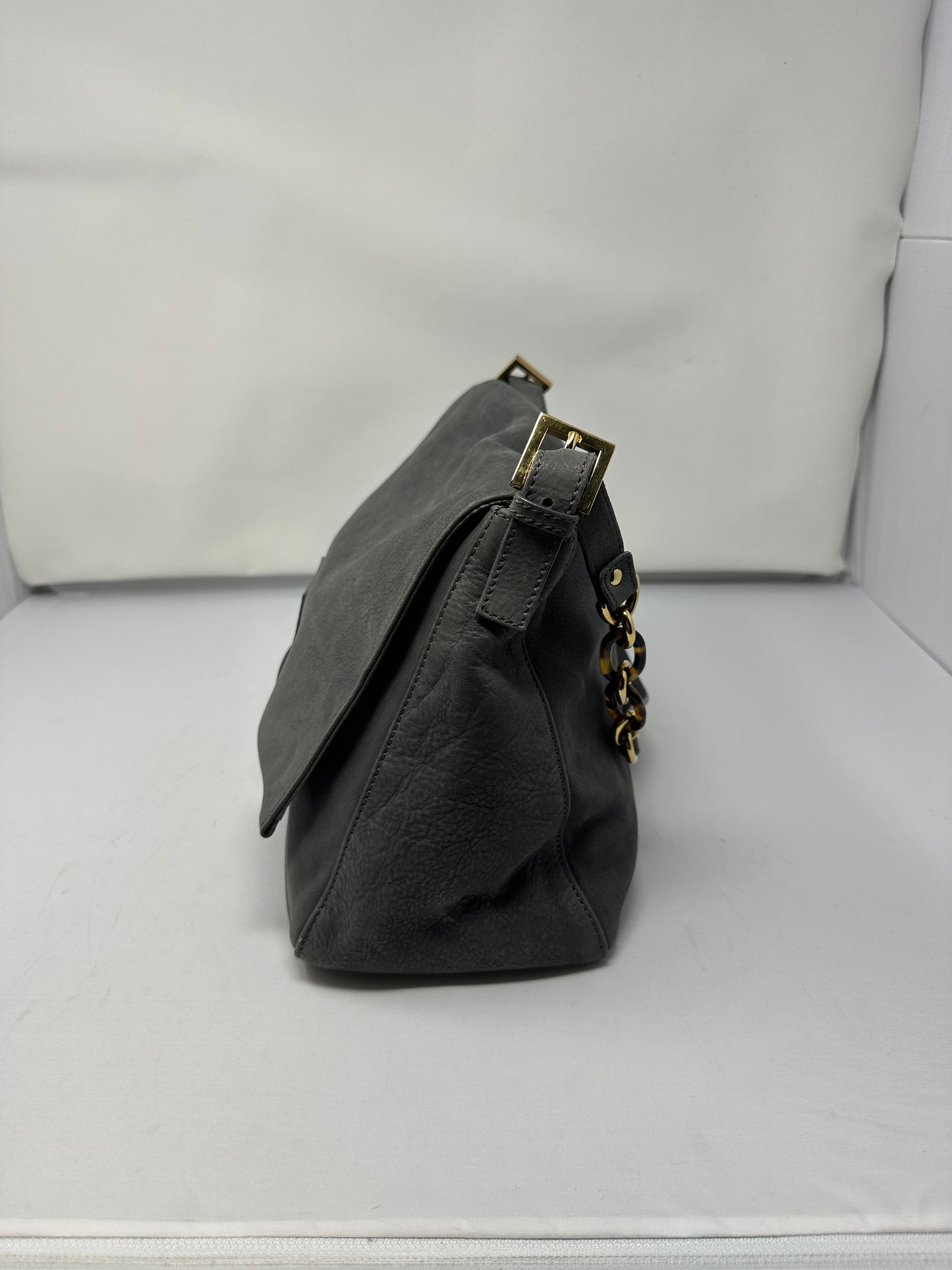 Fendi Sparkling Grey Leather Mamma Baguette Bag