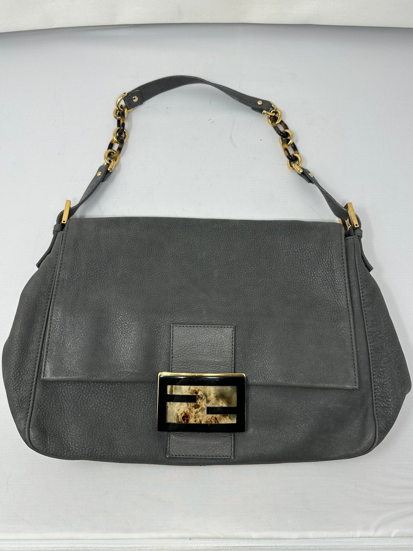 Fendi Sparkling Grey Leather Mamma Baguette Bag
