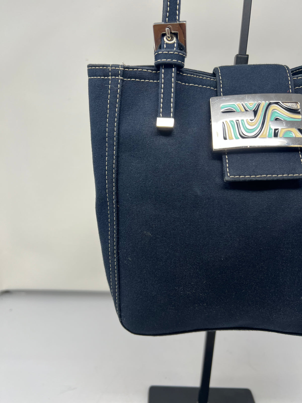 Fendi Navy Canvas Mamma Mini Handbag