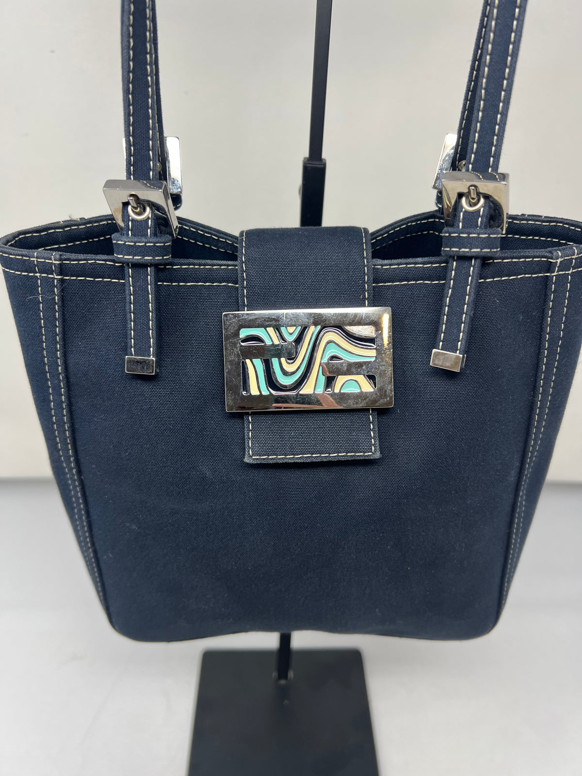 Fendi Navy Canvas Mamma Mini Handbag