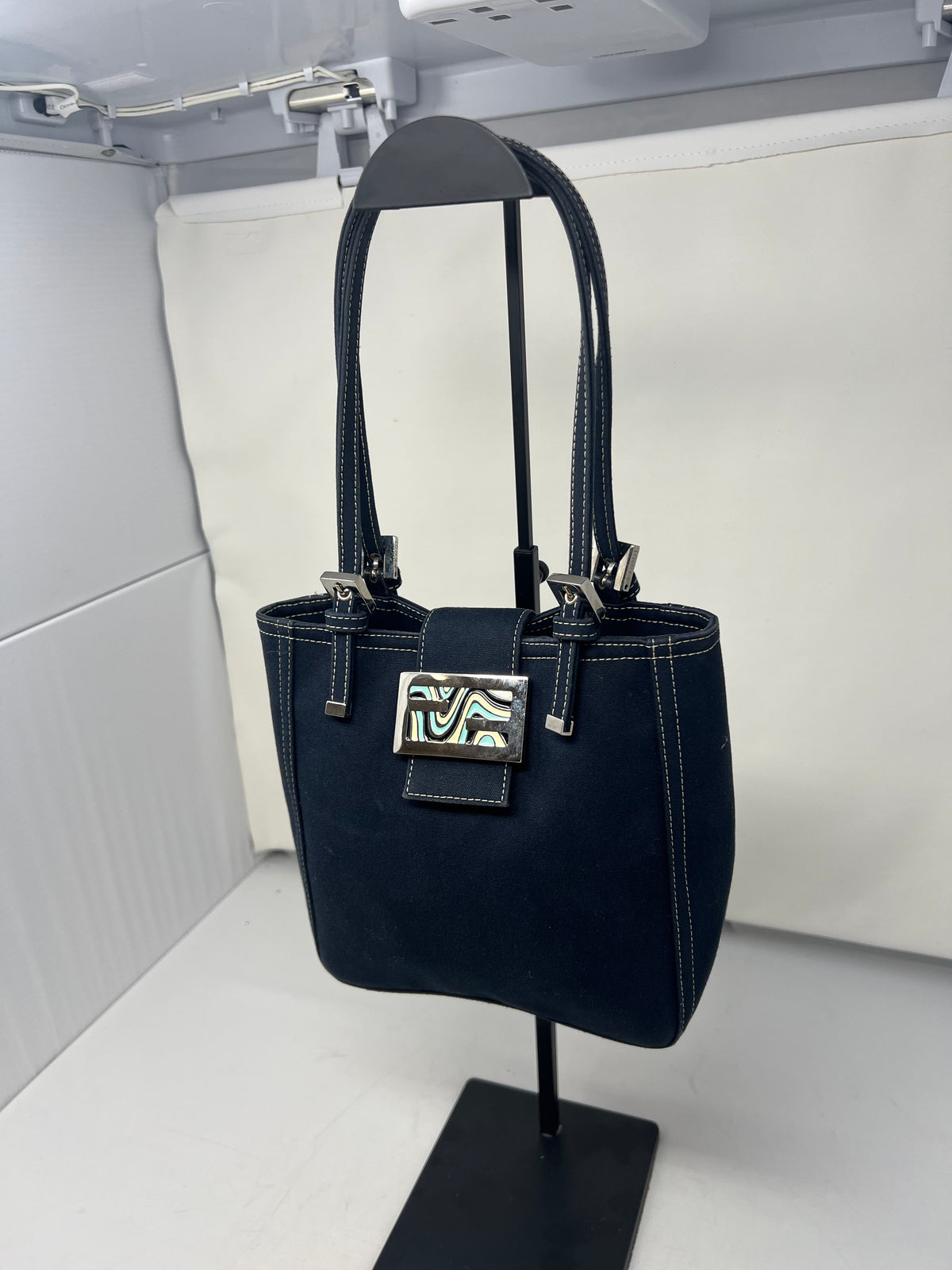 Fendi Navy Canvas Mamma Mini Handbag
