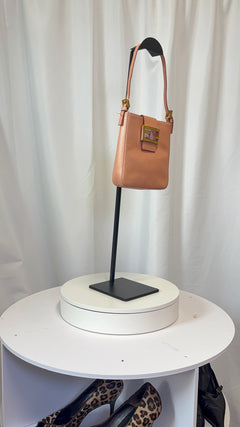 Fendi FF Logo Structured Shoulder Bag in Peach Leather