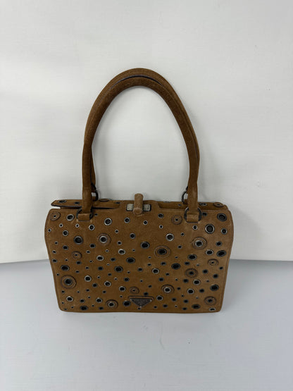Prada Grommet Frame Brown Suede Shoulder Bag