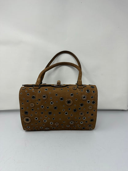 Prada Grommet Frame Brown Suede Shoulder Bag