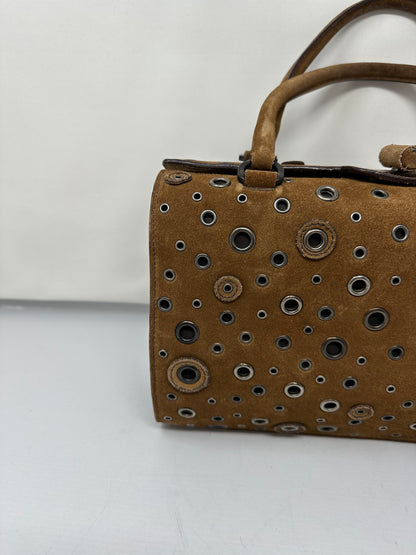 Prada Grommet Frame Brown Suede Shoulder Bag