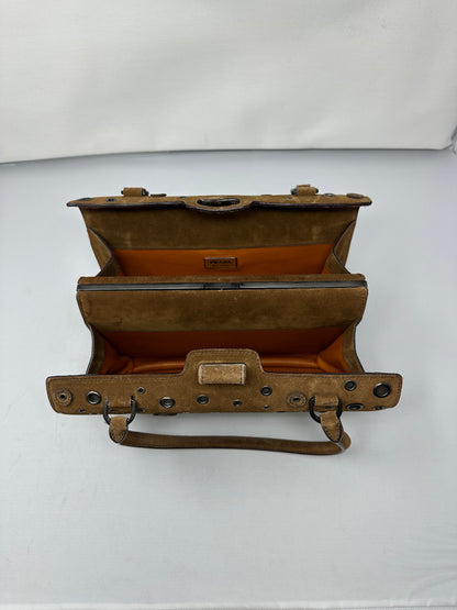 Prada Grommet Frame Brown Suede Shoulder Bag