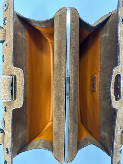 Prada Grommet Frame Brown Suede Shoulder Bag