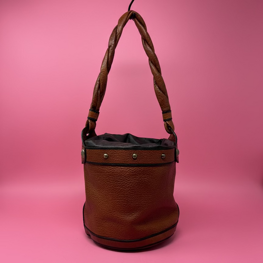 Fendi Vintage Drawstring Bucket Bag Coated Canvas with Leather Medium