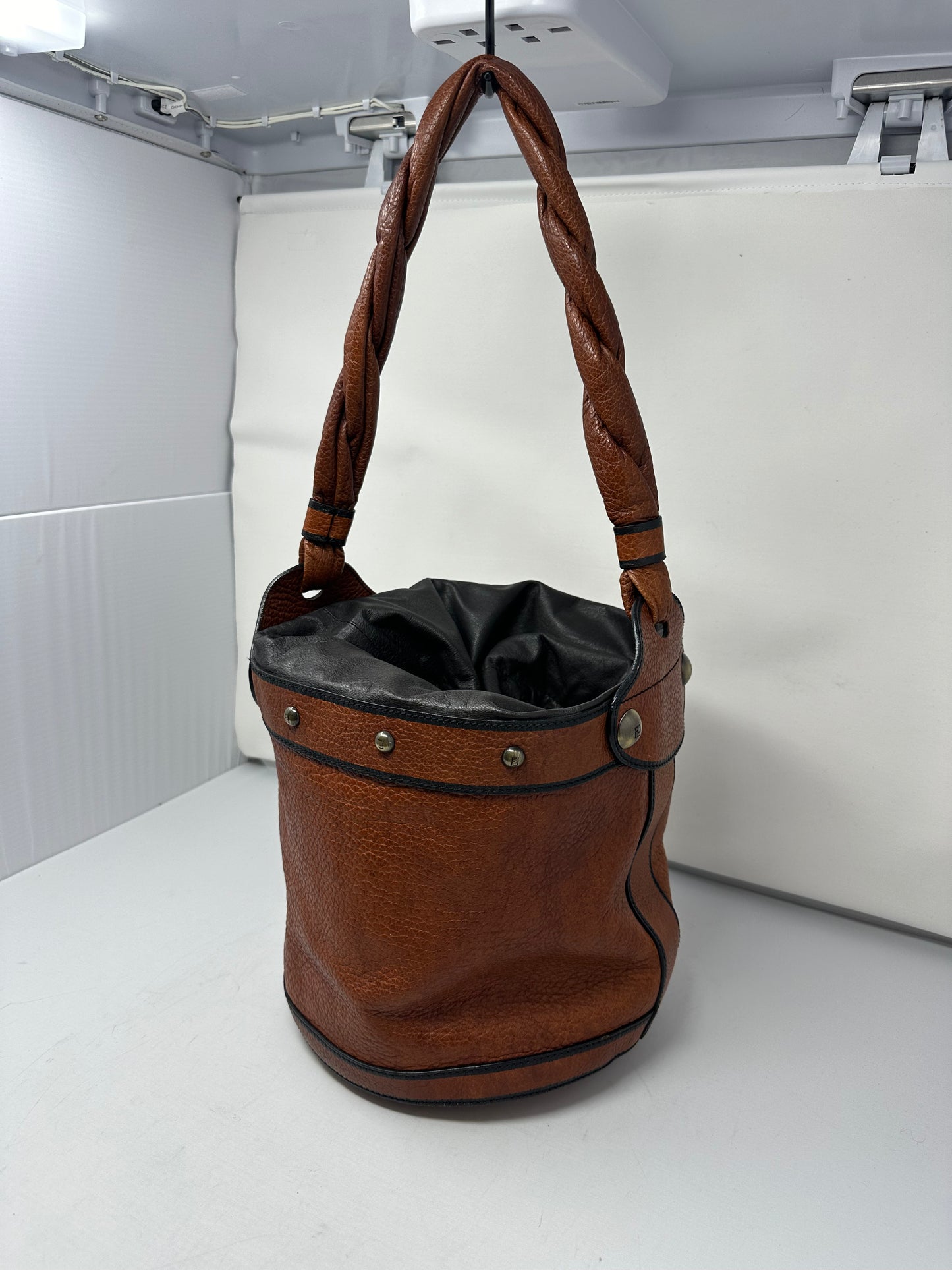 Fendi Vintage Drawstring Bucket Bag Coated Canvas with Leather Medium
