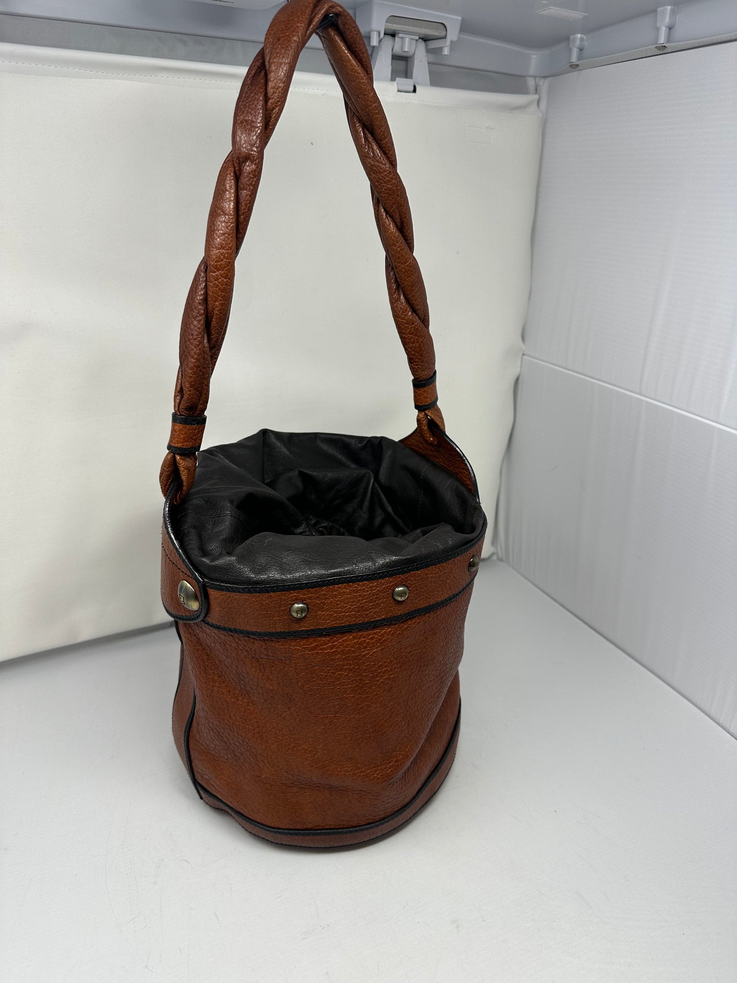 Fendi Vintage Drawstring Bucket Bag Coated Canvas with Leather Medium
