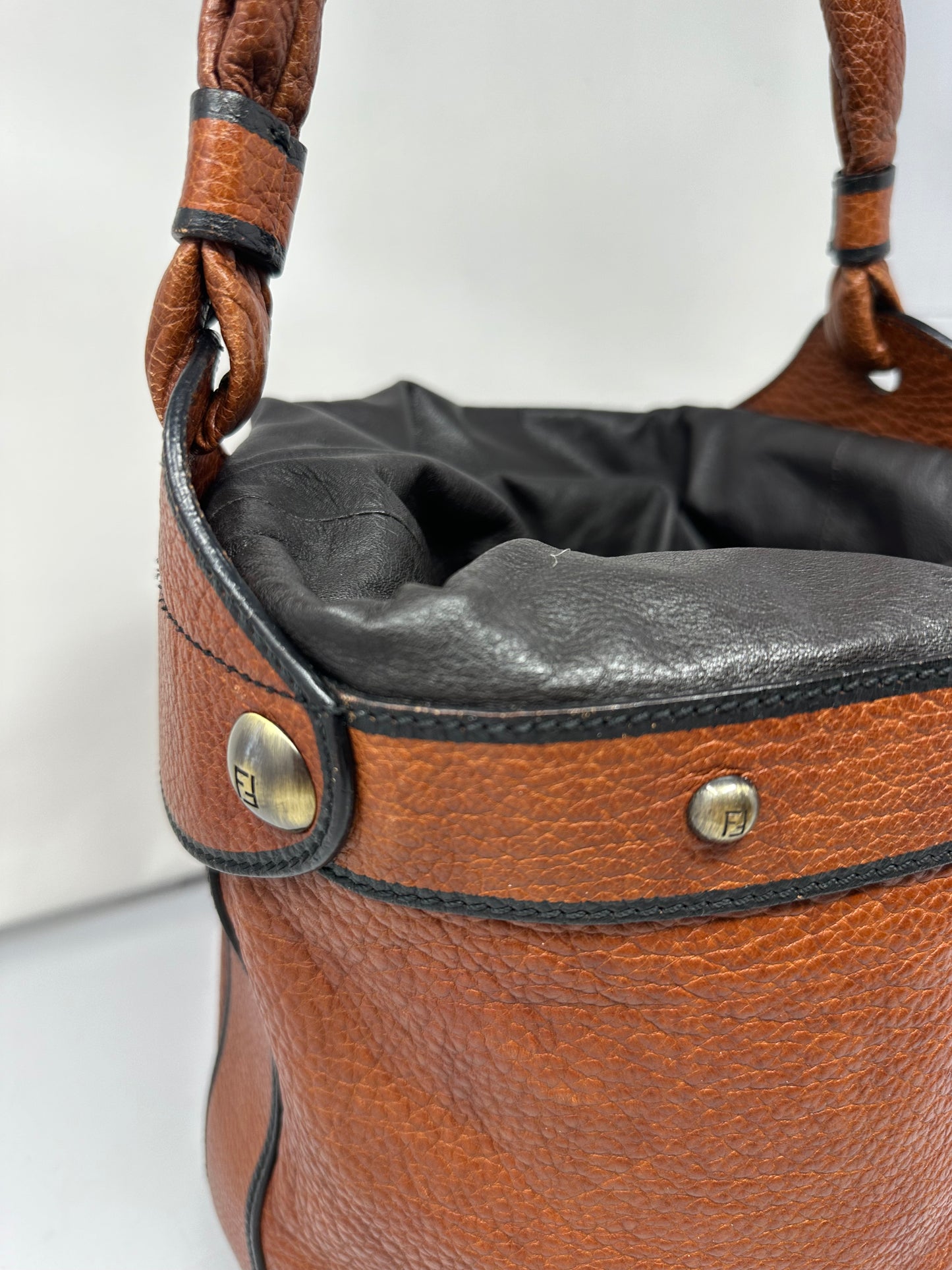 Fendi Vintage Drawstring Bucket Bag Coated Canvas with Leather Medium