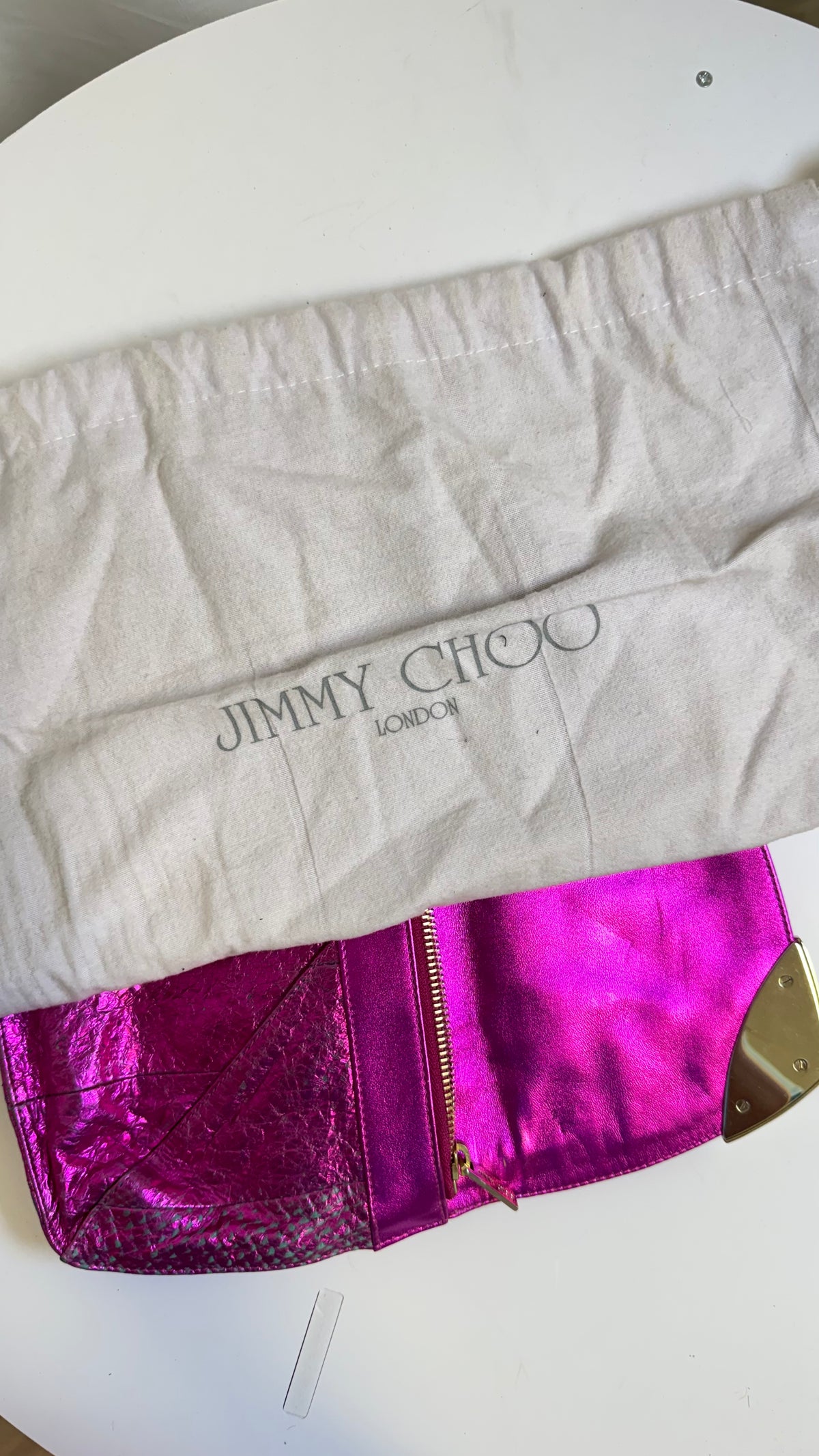 Jimmy Choo Metallic Fuchsia Ring Clutch