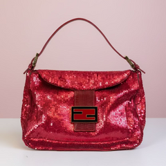 Fendi Red Sequin Mamma Baguette Shoulder Bag