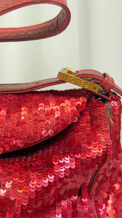 Fendi Red Sequin Mamma Baguette Shoulder Bag