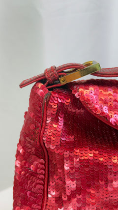 Fendi Red Sequin Mamma Baguette Shoulder Bag