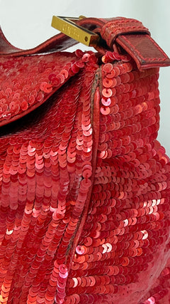 Fendi Red Sequin Mamma Baguette Shoulder Bag