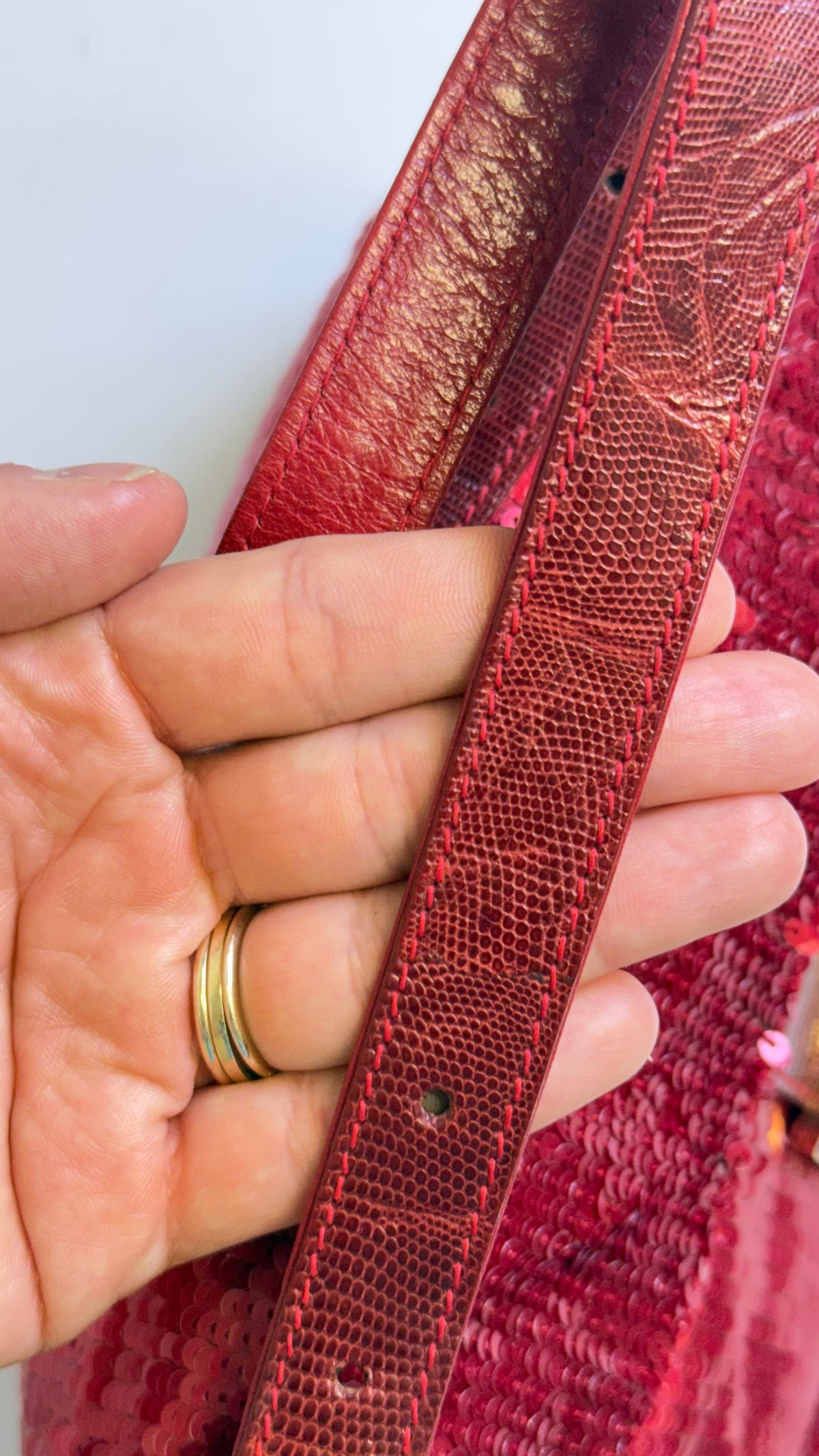 Fendi Red Sequin Mamma Baguette Shoulder Bag