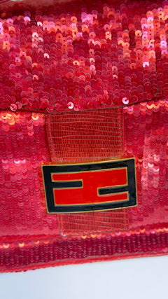 Fendi Red Sequin Mamma Baguette Shoulder Bag