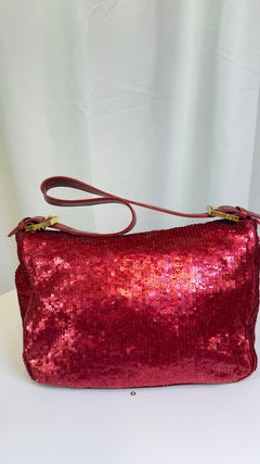 Fendi Red Sequin Mamma Baguette Shoulder Bag