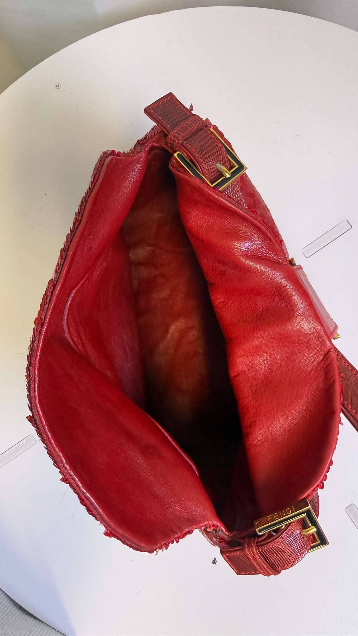 Fendi Red Sequin Mamma Baguette Shoulder Bag