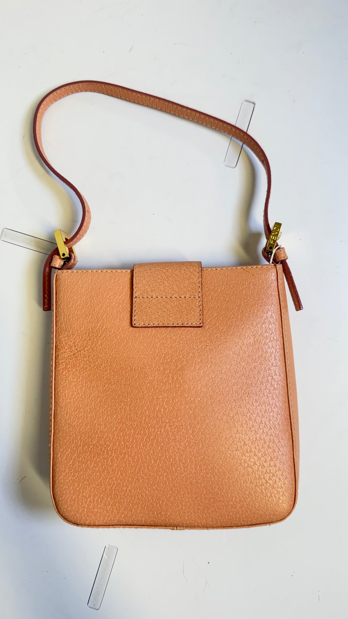 Fendi FF Logo Structured Shoulder Bag in Peach Leather