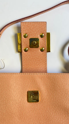 Fendi FF Logo Structured Shoulder Bag in Peach Leather