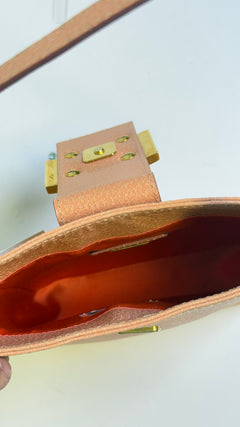 Fendi FF Logo Structured Shoulder Bag in Peach Leather