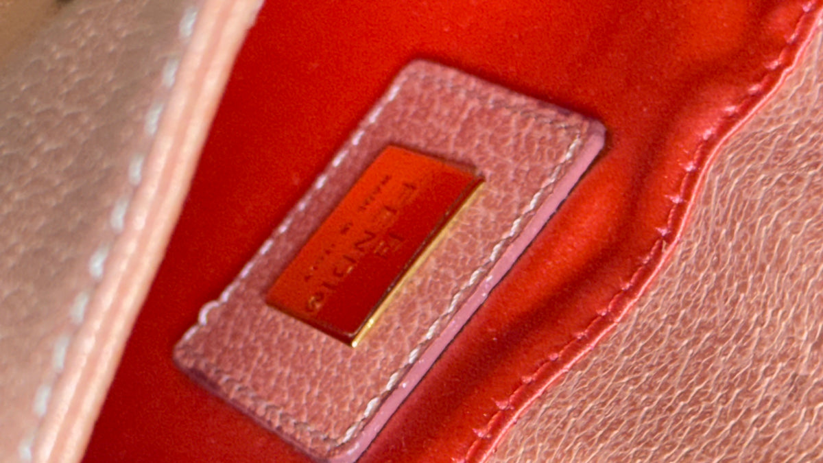 Fendi FF Logo Structured Shoulder Bag in Peach Leather