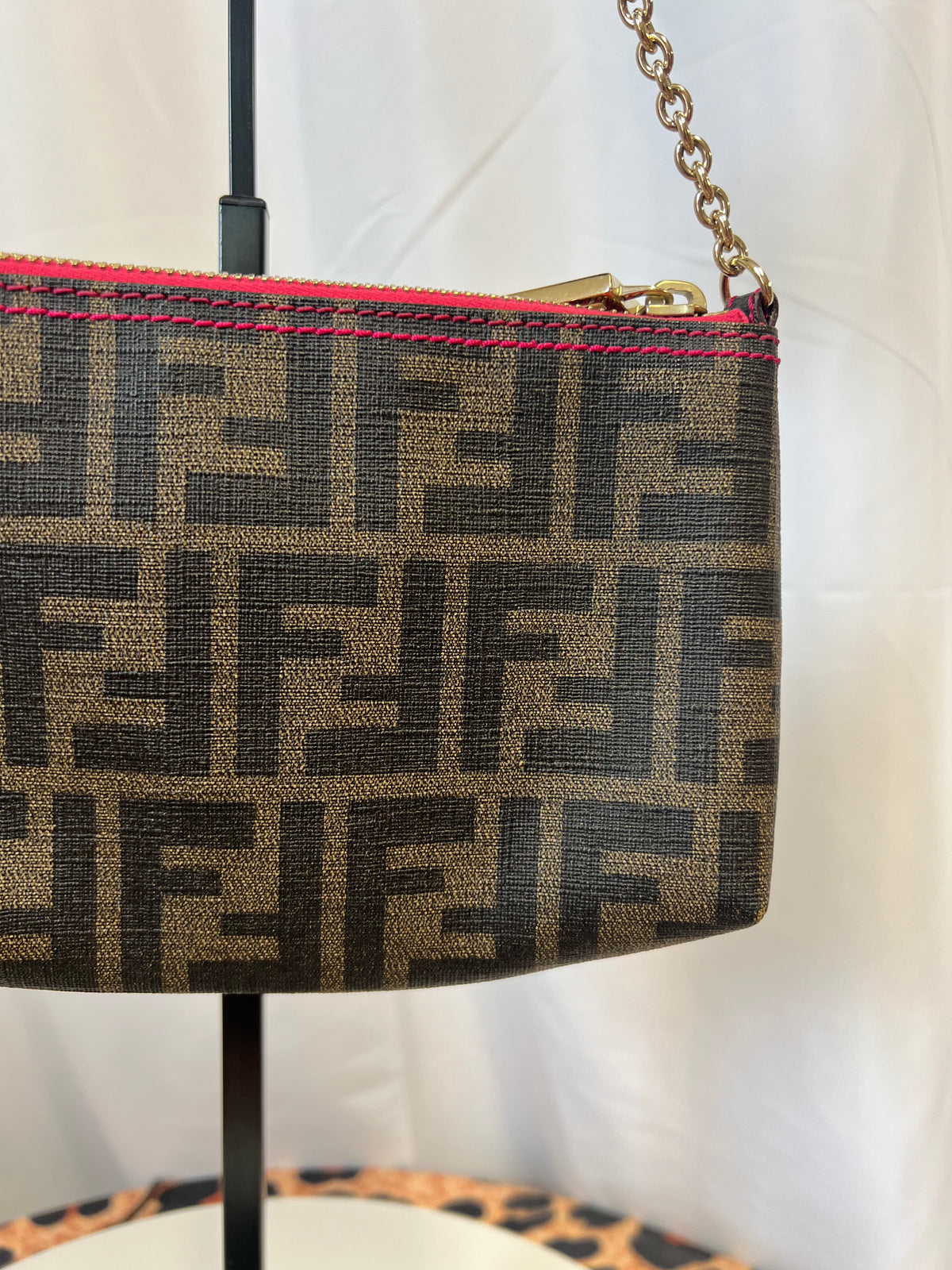Fendi Zucca Print PVC Canvas Chain Accessory Pouch