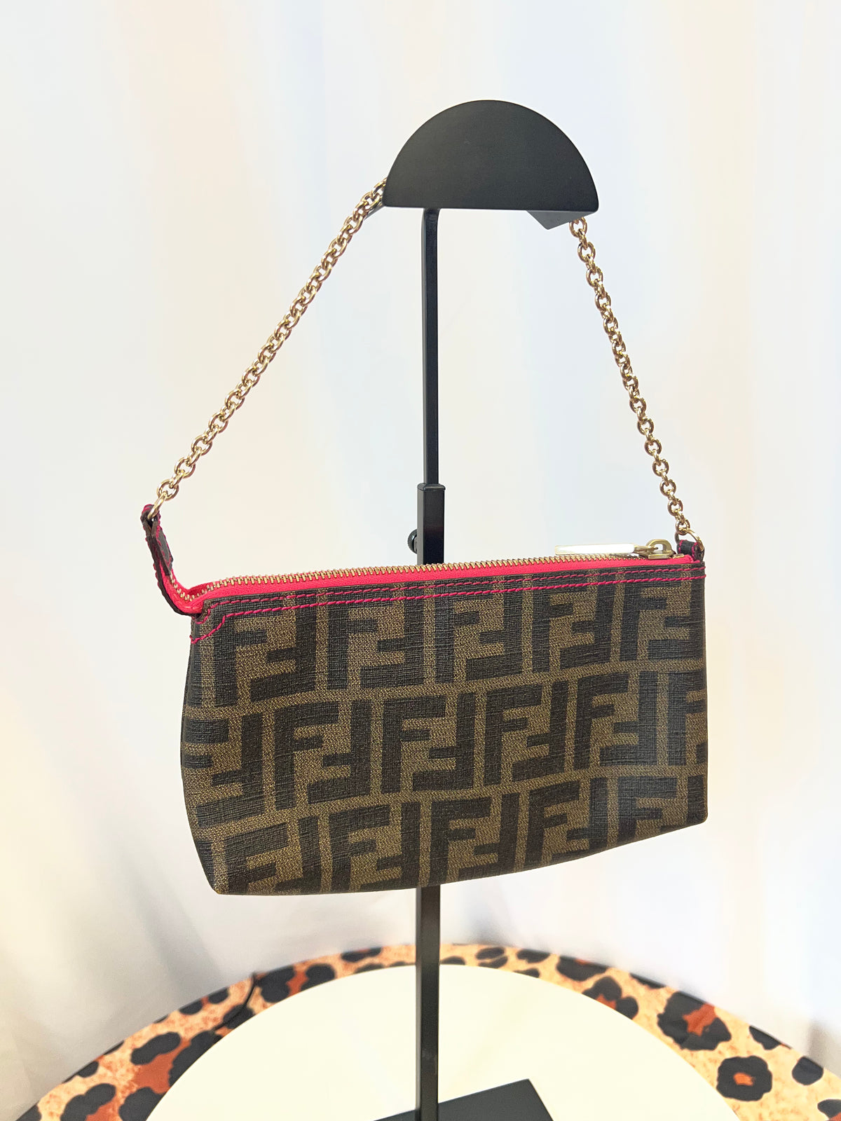 Fendi Zucca Print PVC Canvas Chain Accessory Pouch