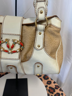 Valentino Garavani Beige Leather and Canvas Shoulder Bag