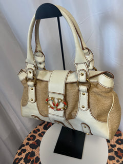 Valentino Garavani Beige Leather and Canvas Shoulder Bag