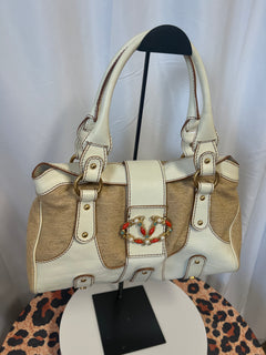 Valentino Garavani Beige Leather and Canvas Shoulder Bag