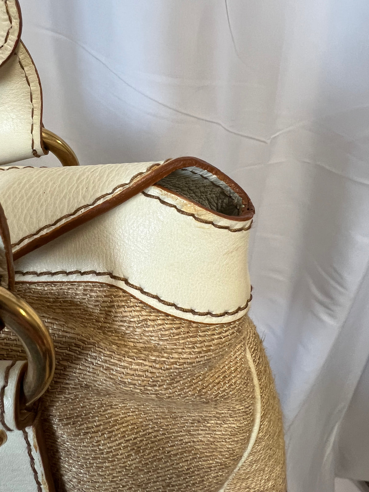 Valentino Garavani Beige Leather and Canvas Shoulder Bag