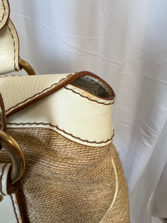 Valentino Garavani Beige Leather and Canvas Shoulder Bag