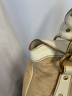 Valentino Garavani Beige Leather and Canvas Shoulder Bag