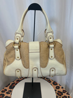 Valentino Garavani Beige Leather and Canvas Shoulder Bag