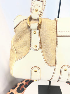 Valentino Garavani Beige Leather and Canvas Shoulder Bag