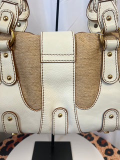 Valentino Garavani Beige Leather and Canvas Shoulder Bag