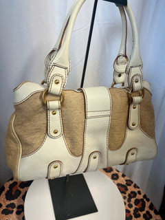 Valentino Garavani Beige Leather and Canvas Shoulder Bag