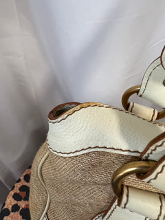 Valentino Garavani Beige Leather and Canvas Shoulder Bag