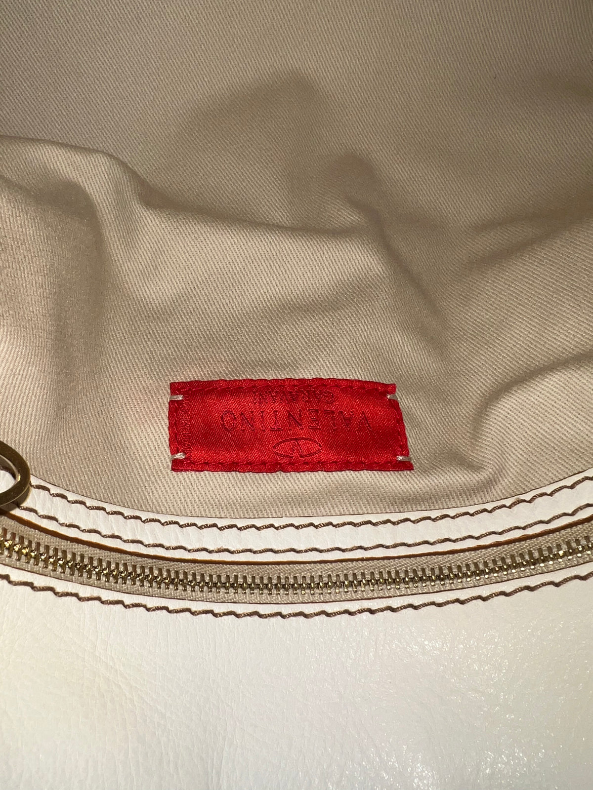 Valentino Garavani Beige Leather and Canvas Shoulder Bag
