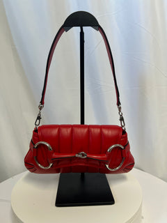 Gucci Horsebit Chain Shoulder Bag Red Quilted Leather