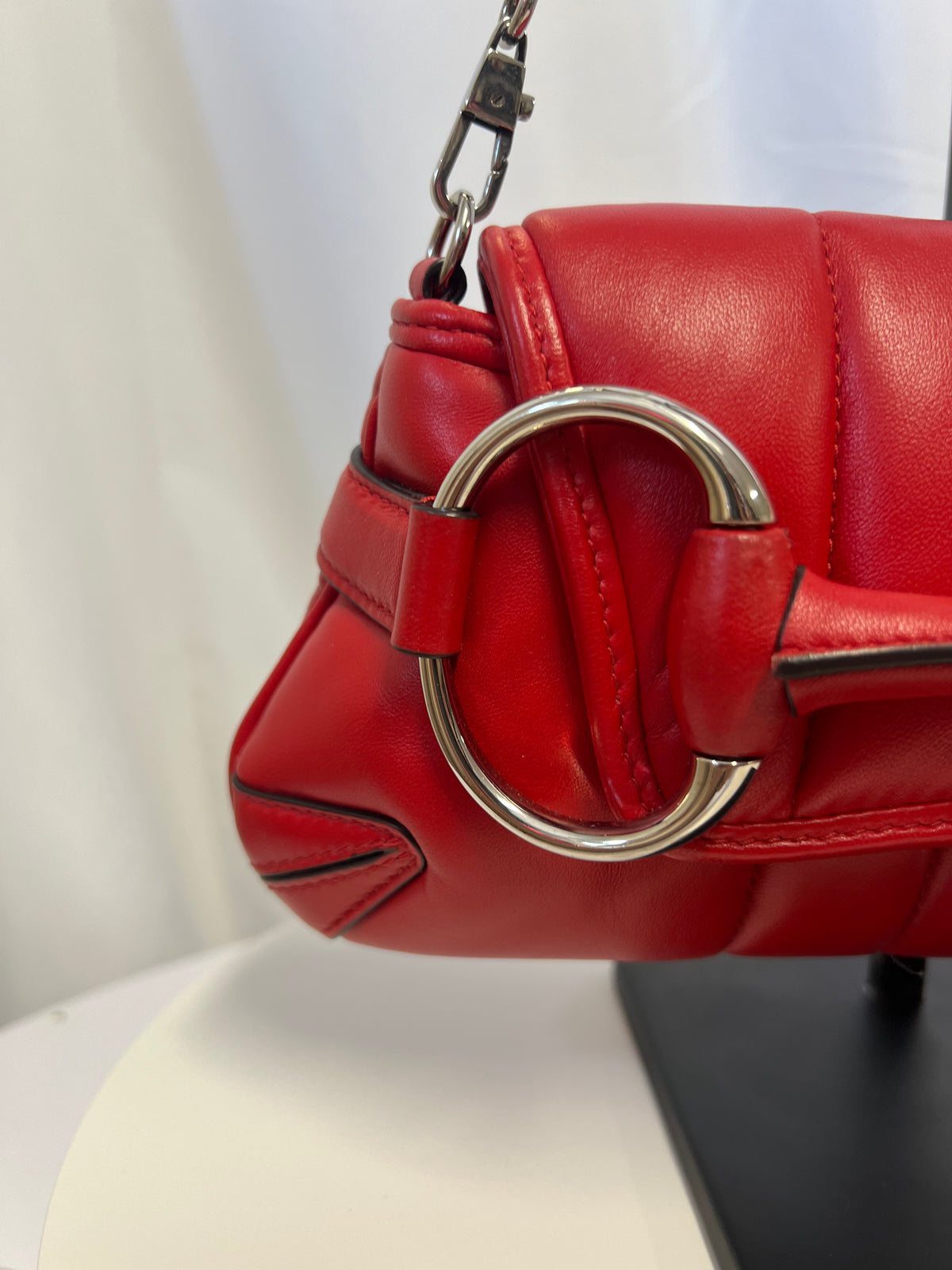 Gucci Horsebit Chain Shoulder Bag Red Quilted Leather